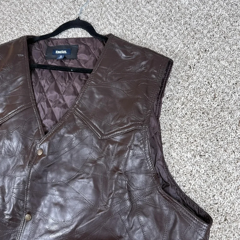 KingSize Leather Vest Mens 4XL Tall Brown Quilt Lined Patchwork‎ Western